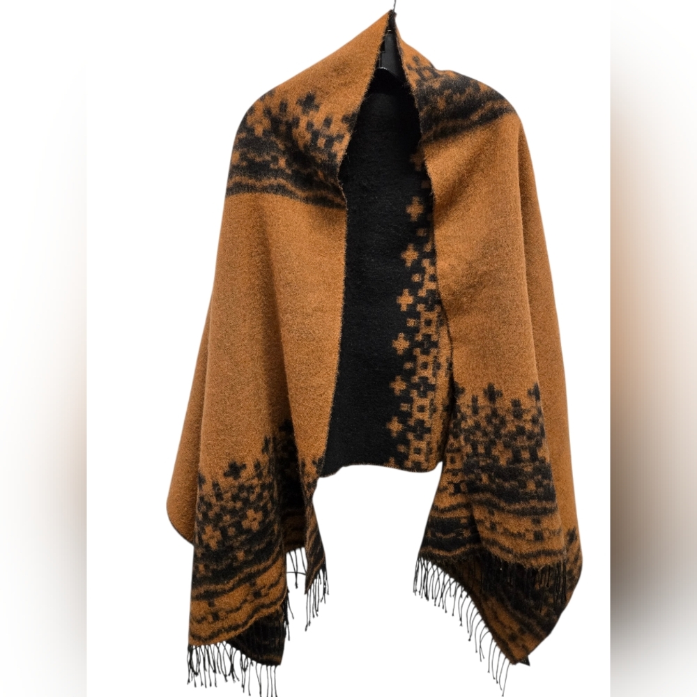 Rick Pallack Fringed Cashmere Reversible Shawl 74" X 30" Made In Italy